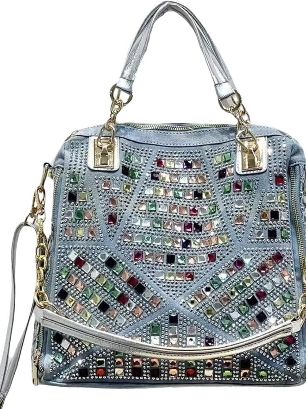 Bling Purses for Women Crystal Rhinestone Crossbody Bag Large Denim Jean Purses